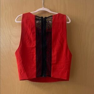 Alice + Olivia Red Crop Camisole with Black Lace Back